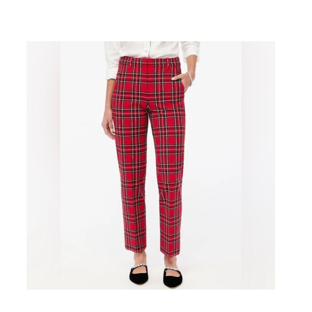 J Crew Tartan Cropped Straight Pants Size 2 Red Plaid Preppy Holiday Academia